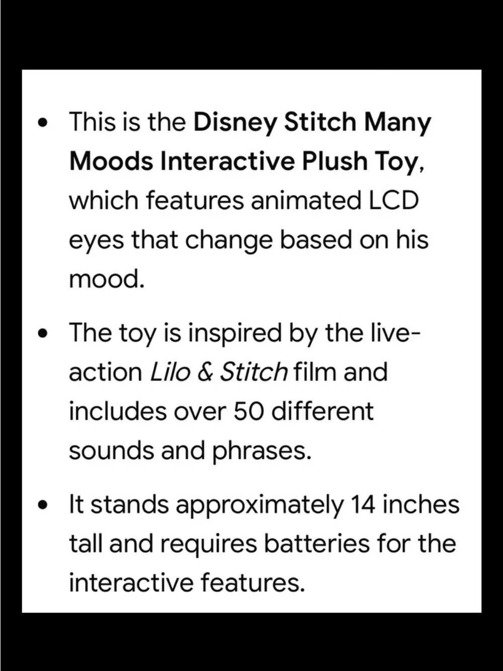 Disney Stitch Many Moods Stitch Plush Toy - Blue LCD Eyes NIP Live Action Movie